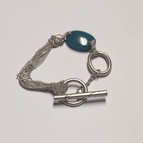 157 Kenneth Cole Silver Chain and‎ Blue Stone Bracelet with Toggle Clasp - Picture 3 of 5